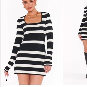 Show Me Your MuMu Black & White Striped Square Neck Long Sleeve Mini Dress